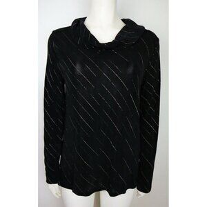 WOMEN'S BLACK COWL NECK STRETCH KNIT BLOUSE - SILVER SPARKLE - EASY SPIRIT - S